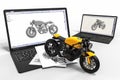 Computer aided design with 3D software. motorcycle development with the help of a computer software Royalty Free Stock Photo
