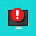 Computer with alarm or alert sign vector icon, flat pc display with exclamation sign, concept of danger or risk message