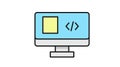 Desktop computer monitor icon with HTML code brackets on screen, flat vector Royalty Free Stock Photo