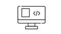 Desktop computer icon with HTML code on screen, black line vector illustration of programming Royalty Free Stock Photo