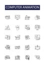 Computer animation line vector icons and signs. Animation, 3D, CGI, Animation Studio, Visual Effects, Motion Graphics