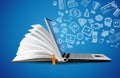 Computer as book knowledge base concept - laptop as elearning Royalty Free Stock Photo