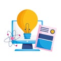 Isolated computer atom light bulb and diplom vector design