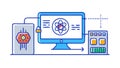Computer with Atomic Structure, Quantum Computing and Science, vector design Generative AI Royalty Free Stock Photo