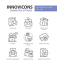 Computer attacks - colorful line design style icons