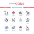 Computer attacks - line design style icons set
