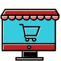 computer with awning and shopping cart on screen illustration design, black Friday Royalty Free Stock Photo