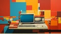Abstract Vintage Computer Hardware Painting With Color Blocking