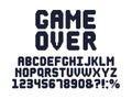 Computer 8 bit game font. Retro video games pixel alphabet, 80s gaming typography design and pixels letters vector set