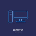 Computer with blank screen flat line icon. Wireless technology, office equipment sign. Vector illustration of Royalty Free Stock Photo