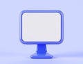 Computer with blank white screen front view 3d render. Cartoon blue monitor icon isolated on background. Desktop pc Royalty Free Stock Photo