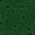 Computer board chip green pattern. Modern motherboard with seamless green pattern abstract.