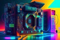 A computer board with colorful lights and a circuit board with the word computer on it Royalty Free Stock Photo