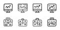 Computer And Briefcase Line Icon Set In Doodle Style. Business Analytics, Data Visualization, And Professional Tools Royalty Free Stock Photo