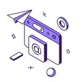Computer browser internet content creation information searching social networks isometric vector