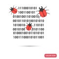 Computer bugs destroy binary code color flat icon