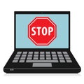 Computer, business concept with computer virus danger sign Stop