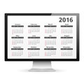 Computer with 2016 Calendar