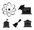 Computer, cap, atom, nucleus, bell, university building. School set collection icons in black style vector symbol stock Royalty Free Stock Photo
