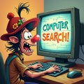 Computer cartoon sign internet online computer search engine software service happy people
