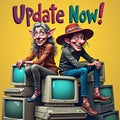 Computer Cartoon Sign new system critical important update software loading now notice