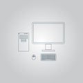 Computer case with monitor, keyboard and mouse, icon. Royalty Free Stock Photo