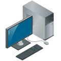 Computer Case with Monitor, Keyboard and Mouse, isolated on white background, pc, flat 3d vector isometric illustration Royalty Free Stock Photo