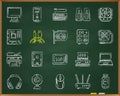 Computer chalk draw line icons vector set