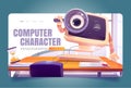 Computer character at office desk landing page