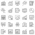 Computer with Chart or Graph outline vector icons set Royalty Free Stock Photo