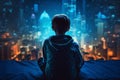 Computer child man blogger. Generate Ai