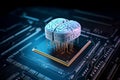Computer chip in abstract shape of brain. Artificial intelligence neural networks brain concept. Generative AI Royalty Free Stock Photo