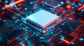 A computer chip with blue and red lights Royalty Free Stock Photo