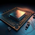 Computer chip, circuit board, close-up. AI generative Royalty Free Stock Photo