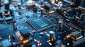 Computer chip close up reveals intricate electronic circuits microscopic view of integrated circuit reveals complex design Royalty Free Stock Photo