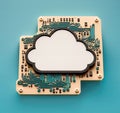 A computer chip with a cloud-shaped circuit board, symbolizing the connection between cloud computing and technology. Generative Royalty Free Stock Photo