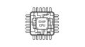 Computer chip CPU icon with circuit board lines and pins, symbolizing microprocessors Royalty Free Stock Photo