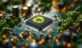A computer chip with a green recycle symbol on it Royalty Free Stock Photo