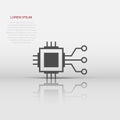 Computer chip icon in flat style. Circuit board vector illustration on white isolated background. Cpu processor business concept Royalty Free Stock Photo