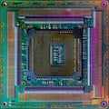 Computer Chip Macro Photo, Electronic Processor Microchip, Motherboard Part Closeup Royalty Free Stock Photo