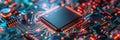 Computer Chip Macro Photo, Electronic Processor Microchip, Motherboard Part Closeup Royalty Free Stock Photo
