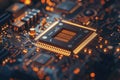 Computer Chip Macro Photo, Electronic Processor Microchip, Motherboard Part Closeup