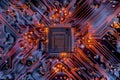 Computer Chip Macro Photo, Electronic Processor Microchip, Motherboard Part Closeup Royalty Free Stock Photo