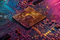 Computer Chip Macro Photo, Electronic Processor Microchip, Motherboard Part Closeup Royalty Free Stock Photo