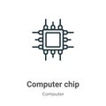 Computer chip outline vector icon. Thin line black computer chip icon, flat vector simple element illustration from editable
