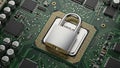 Computer chip with a padlock symbolizing data security and protection Royalty Free Stock Photo