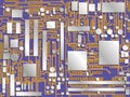 Computer chip panel. Conventional image. Vector illustration. Conditional image of the motherboard in different colors.