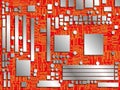 Computer chip panel. Conventional image. Vector illustration. Conditional image of the motherboard in different colors.