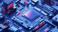 Computer chip processing data on glowing futuristic circuit board Royalty Free Stock Photo