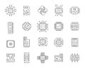 Computer chip set in outline line art Royalty Free Stock Photo